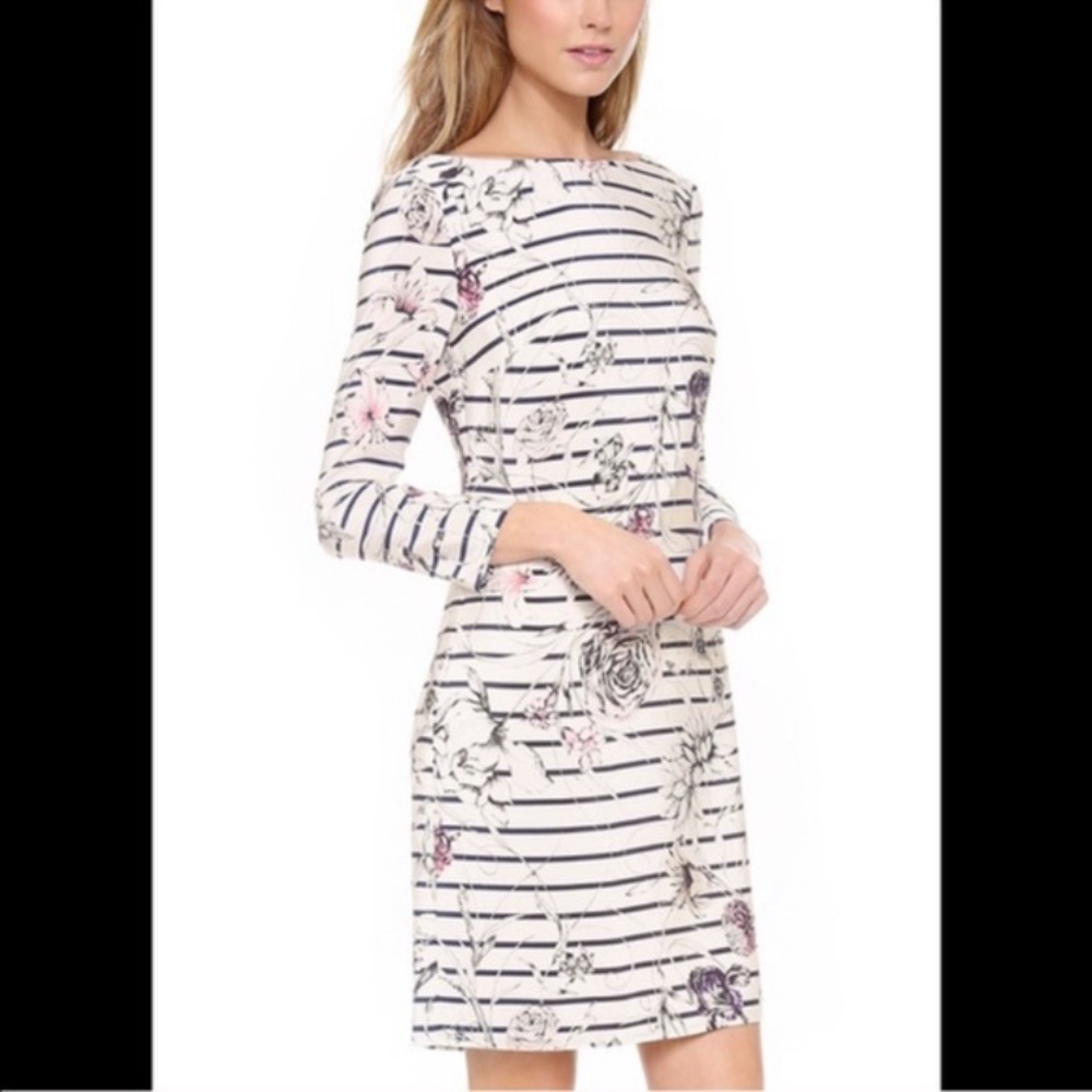 Marchesa Voyage Womens Dress Size 10 Floral Print White Navy Stripe Stripe Nauti